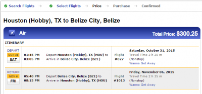 Southwest - Houston to Belize